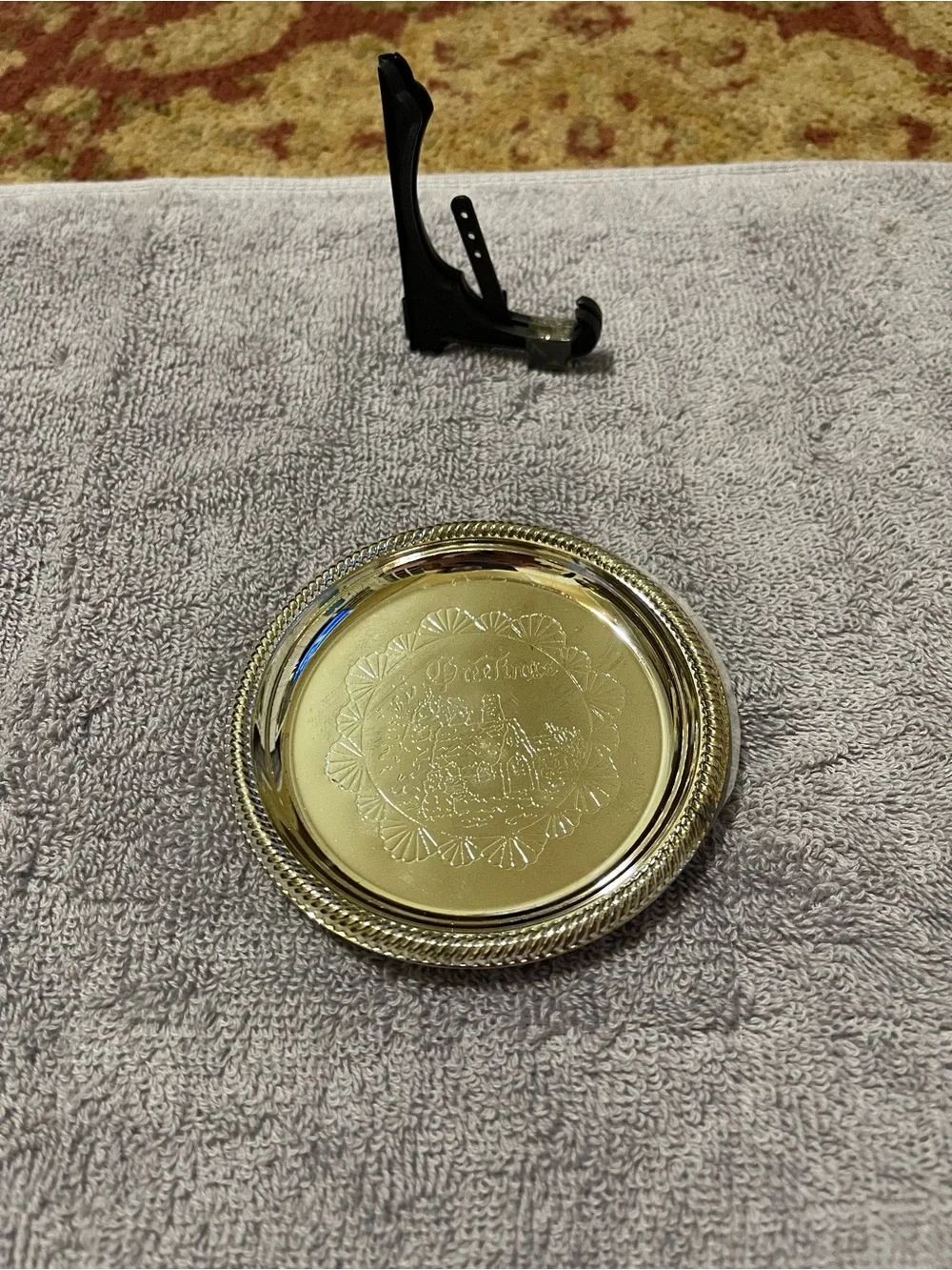 Silver Decorative Wall Plate with Embossed Pattern